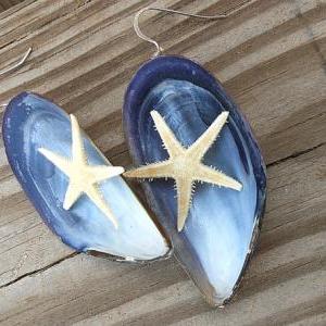 Blue Mussel Earrings - Mussel Shells And Natural..