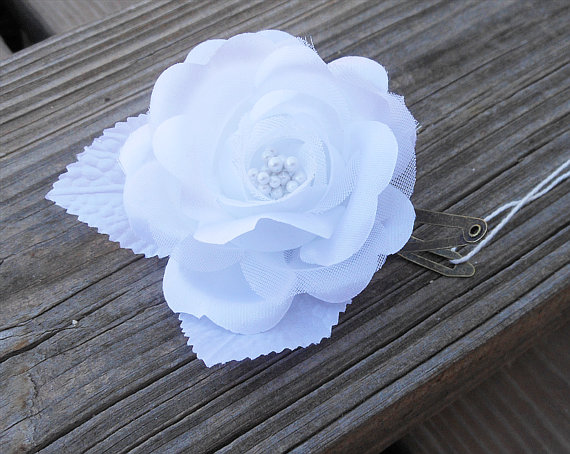 Flower Hair Clip Wedding White Floral Hair Clip With Snap Hair Clip