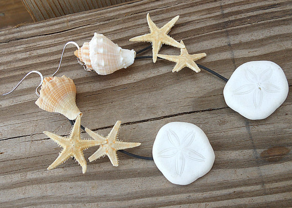 Seashell Earrings - Kings Crown With Sand Dollars And Starfish - Natural Seashells - Handmade Earrings - Handmade Jewelry