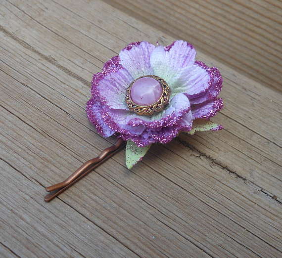 Flower Hair Accessory - Purple Violet Hair Accessory - Bobby Pin Hair Accessory Handmade