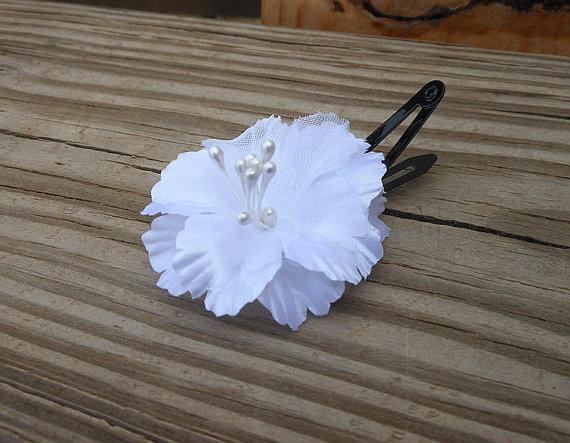 Flower Hair Clip - Fabric Flower Hair Accessory - Small White Flower - Handmade Hair Accessories By Empyrean Artistry