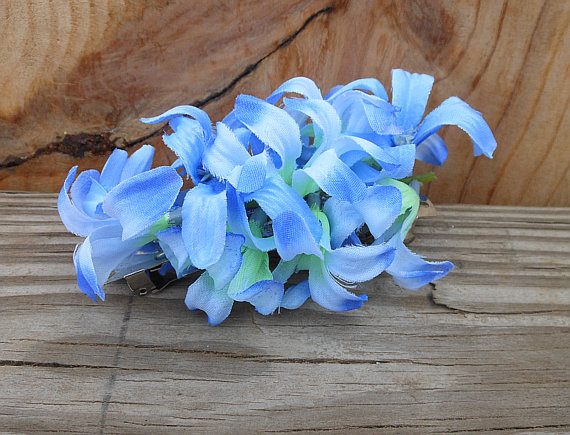 Flower Hair Barrette - Fabric Flower Hair Accessory - Handmade Hair Barrette Piece - Blue Flowers