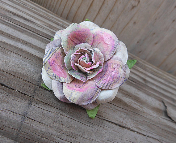 Flower Pin Accessory - Paper Flower Brooch - Handmade Flower Pin Brooch - Light Pink Paper Flower