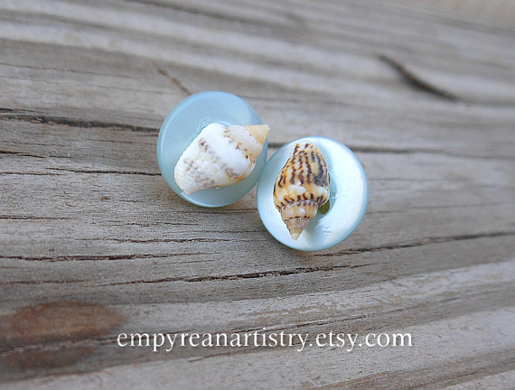 Button Stud Earrings - Nautical And Beach Earrings - Handmade Jewelry - White Seashells - Seashell Stud Earrings